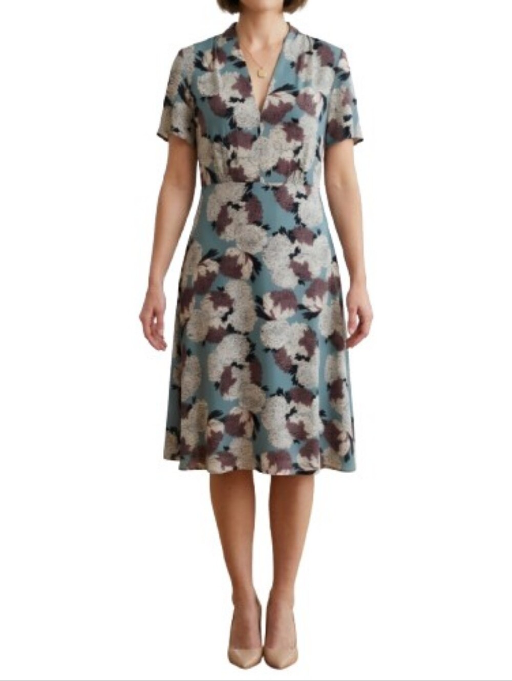 Monoprix femme Multicolor A-Line Dress Bold Floral Print V-Neck Short Sleeves